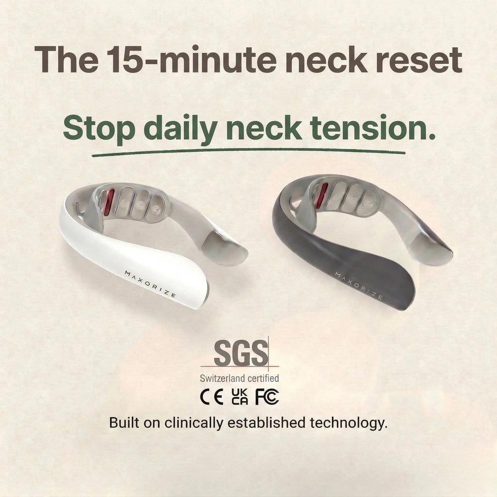 MaxoRize Professional X in Classic White en Slate Grey - 15-minute neck reset protocol, SGS certified, CE and UKCA approved